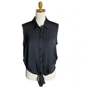 JOIE | Black Sleeveless Front Self-Tie & Button Down Cropped Blouse Top Size L